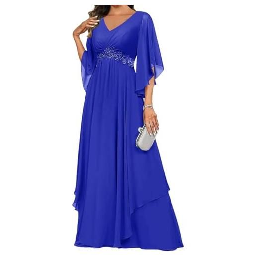 WSEYU applique in pizzo madre della sposa abito per matrimonio prom abiti da cocktail nero plus size, blu reale, 46