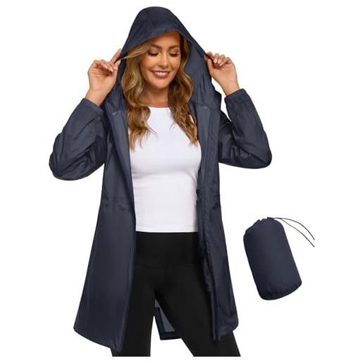 Vancavoo poncho impermeabile donna giacca antipioggia lungo mantella giubbotto con cappuccio ideale per campeggio all'aperto escursionismo, giallo, l