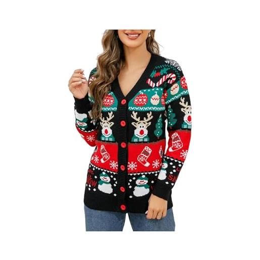 Maglione Natalizio Donna VVNTY Con Dolcevita E Renna - Taglie S-XXL, Motivo Pupazzo Di Neve E Babbo Natale