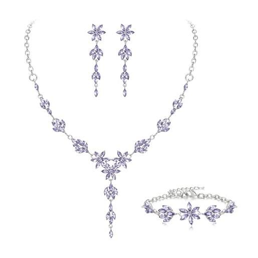Set Gioielli EVER FAITH A Goccia Con Cristallo Floreale | Orecchini E Bracciale Oro Chiaro | Eleganti Per Sposa E Damigelle