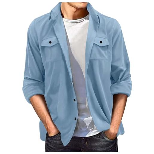 Geagodelia Camicia Da Uomo Collo Henley In Cotone A Maniche Corte Confortevole Alla Moda A Tinta Unita Con Tasca E Bottoni Moderna Casual Estiva Blu Xl 105678018
