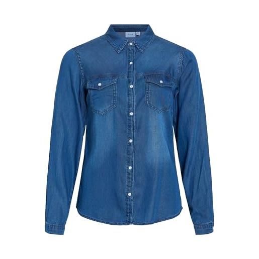 Vila vibista denim shirt/su-noos 14033008, blu jeans scuro, s