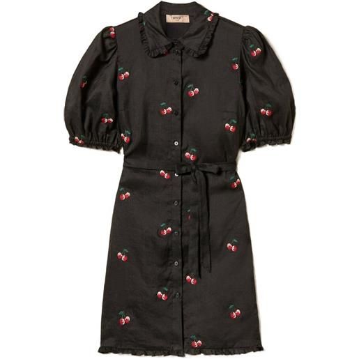 TWINSET abito con ruches e ricami - nero