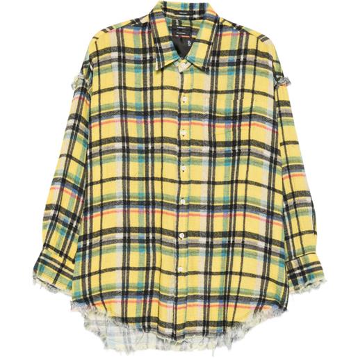 R13 camicia a quadri con frange - giallo