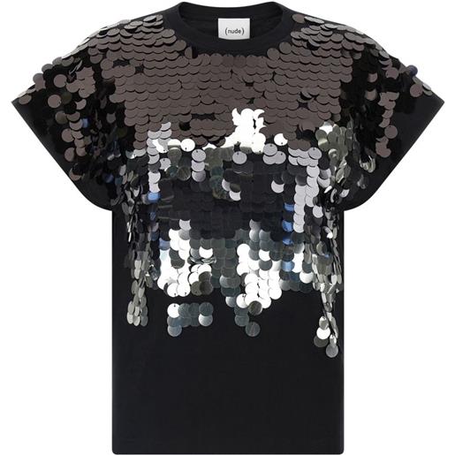 Nude t-shirt con paillettes - nero