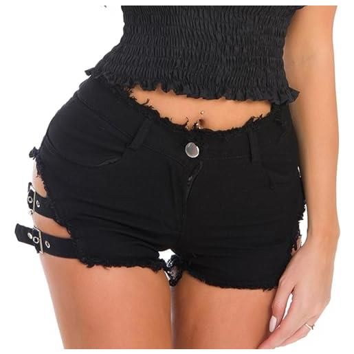 AIEOE pantaloncini da donna corti jeans sexy stretch gamba dritta cava vita media corta disco night clubwear taglia s blu b