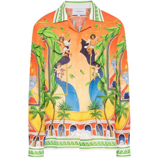 Casablanca camicia trophy in lino - arancione