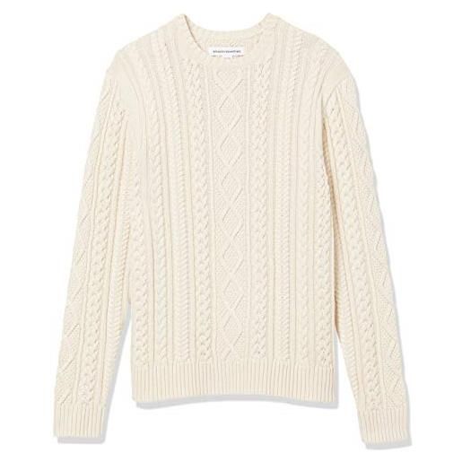Amazon Essentials maglione da pescatore girocollo a coste a manica lunga in cotone 100% uomo, bianco sporco, m