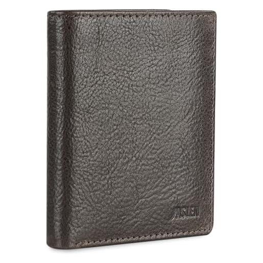 JASLEN Portafoglio Uomo In Vera Pelle - Modello Slim Verticale Con Portamonete E Scomparti Per Carte, RFID, Nero - 3