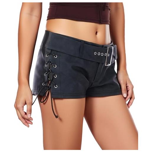 Generico Pantaloni Neri Pantaloncini da Donna con Spalline con Laccetti