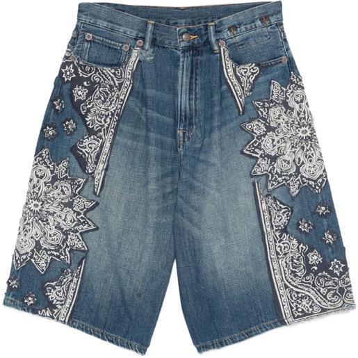 R13 shorts jesse con applicazione bandana - blu