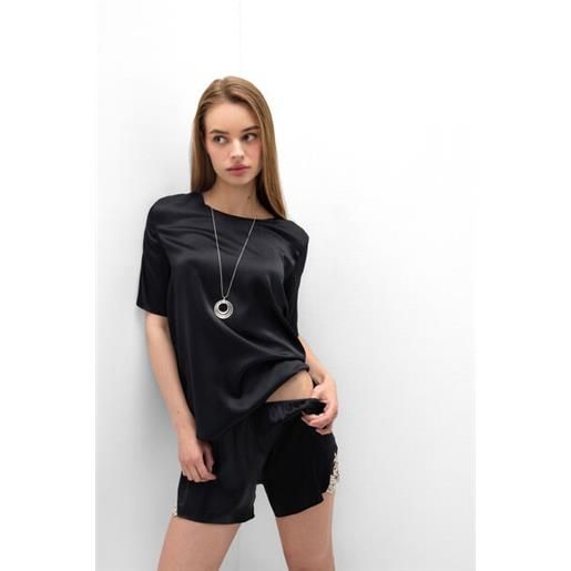 Intimissimi maglia manica corta girocollo in raso di seta nero