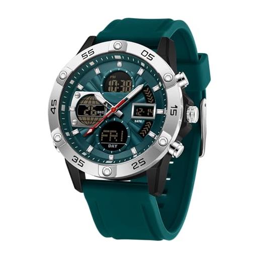 Zolohoni Orologio Digitale Uomo Acciaio Inox - Quadrato, Doppio Fuso, Cronografo, Impermeabile 30m