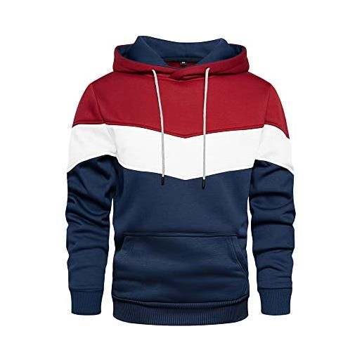 LBL Leading the Better Life lbl felpa uomo con cappuccio colore vivo maglione manica lunga tasca canguro per inverno e autunno, rosso e blu. , m