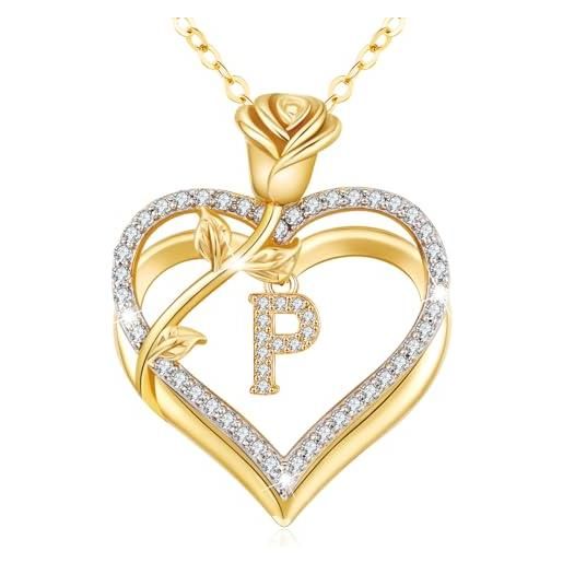 Collana Cuore Doppio Con Zirconi E Pietra Di Nascita – Regalo Personalizzato Per Lei, In Rame Placcato Rodio