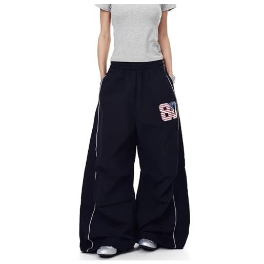 Generico Parachute Pants Larghi Pantaloni Cargo Donna Wide Leg Y2k Pantaloni Tuta Vita Alta Streetwear Hip Hop Goth Pantaloni Cargo Donna Vita Alta Pantaloni Cargo Larghi da Donna da lavoro da donna