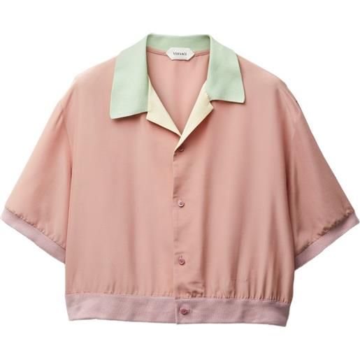 Versace camicia crop in popeline di seta - rosa
