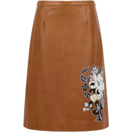Marni gonna in pelle con intarsio a fiori - marrone