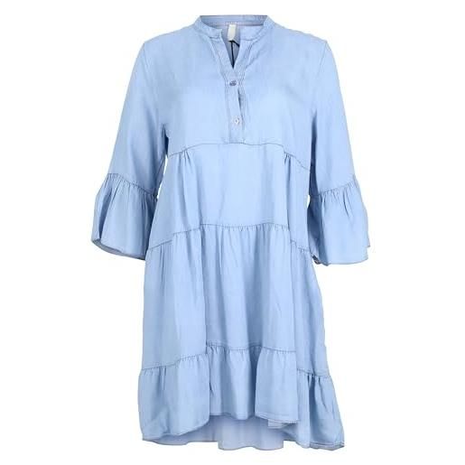 malito more than fashion malito 2308 - abito da donna in denim, maniche a 3/4, traspirante, con balza effetto jeans, azzurro, 40-44