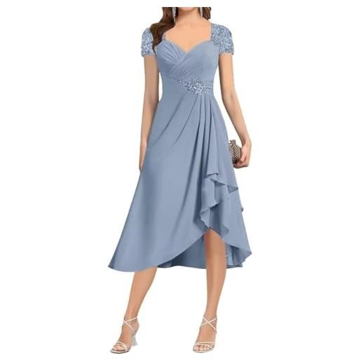 AHERKLL abito da donna in chiffon madre della sposa per cerimonia nuziale abiti da cerimonia solido abiti da cocktail plus size hah020, blu polvere. , 44