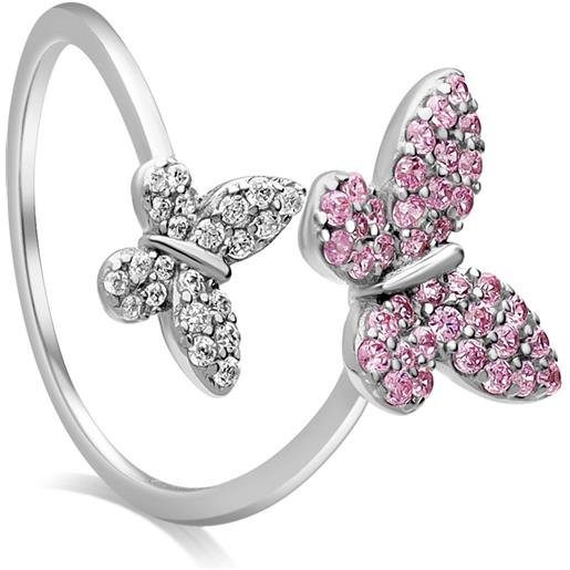 Anello aperto con piccola farfalla in argento Sterling S925 con zirconi cubici e cristallo portafortuna regolabile, anello di fidanzamento per donne e ragazze, Oro bianco