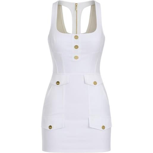 Elisabetta Franchi abito corto in gabardine con patte - bianco