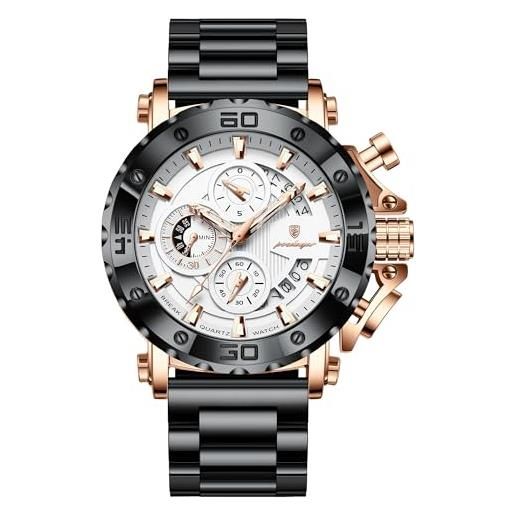 Orologio da Uomo Cronografo Analogico Movimento al Quarzo Cinturino in Pelle Moda Business Sportivo Orologio da Polso 30M Impermeabile E AntiGraffio Regalo Elegante per Uomo
