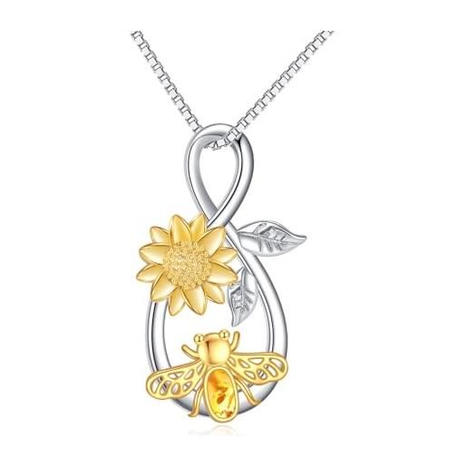 Collana Con Ape In Argento 925 TILOVE - Ciondolo Naturale Ipoallergenico, Catena Regolabile 42-46cm