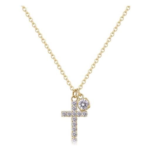 GAVU Collana Donna Con Ciondolo Croce In Argento 925 E Zircone Cubico - Regolabile 40+5 Cm, Simbolo Di Fede Ed Eleganza