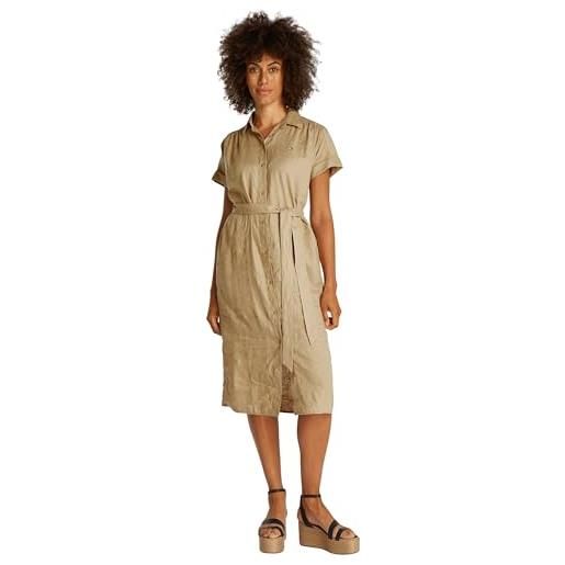 Tommy Hilfiger donna chemisier linen belted maniche corte, marrone (camel), 46
