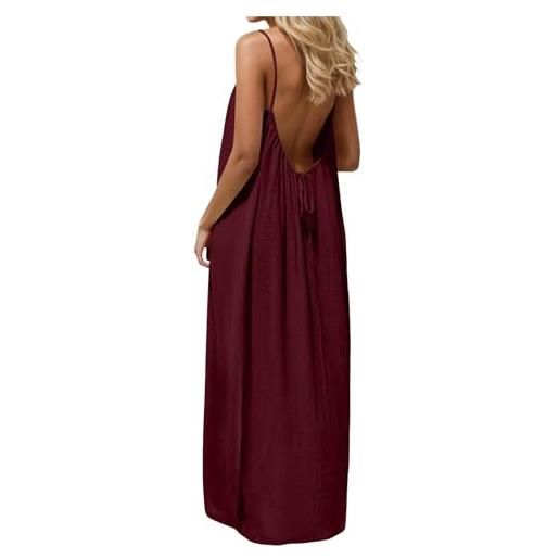 Generico backless cami dresses for women, cami lounge dress backless, vacation house dress, long sundress with back tie (burgundy, l)
