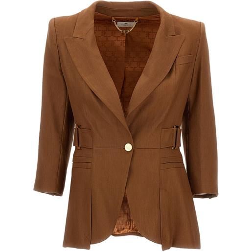 Elisabetta Franchi padded-shoulder blazer - marrone