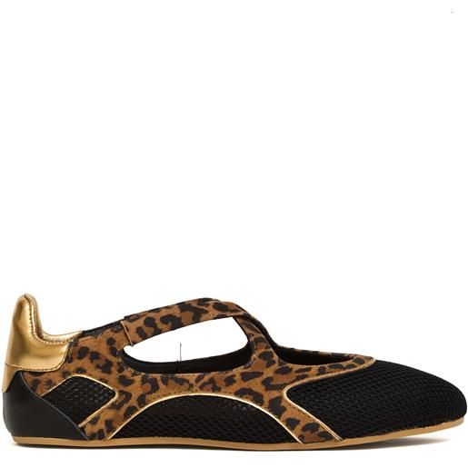 ELENA IACHI ballerina sportiva tessuto nero e leopardo