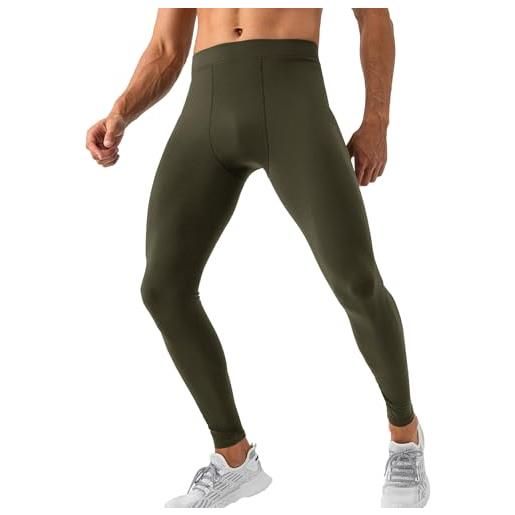 Ruowuhen leggings sportivi uomo alta elasticità pantaloni a compressione traspiranti leggins running calzamaglie per palestra ciclismo yoga verde militare l