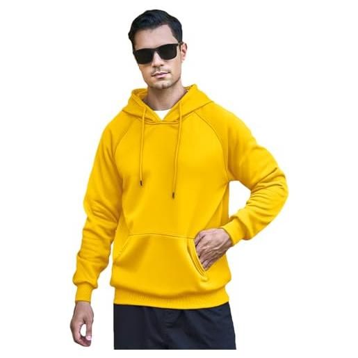amropi felpa con cappuccio uomo felpe pullover manica lunga casual a tinta unita hoodie sweatshirt giallo, m
