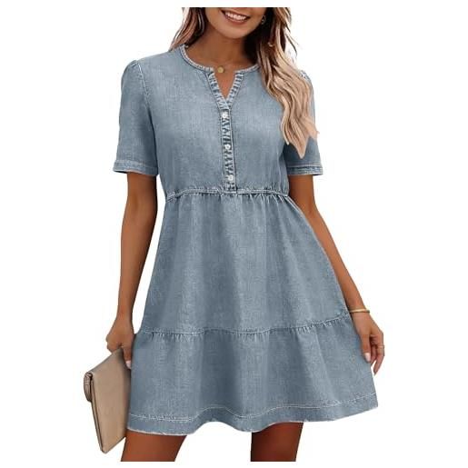 Ancapelion abito in denim per le donne babydoll a maniche corte abbottonatura jeans camicia abiti estivi in cotone casual, blu scuro. , m