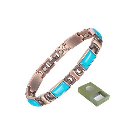 Wollet CPB-1057-FBM - Braccialetto Magnetico Donna In Rame Puro 99.95% Regolabile (15,5 Cm) Con Scatola Regalo