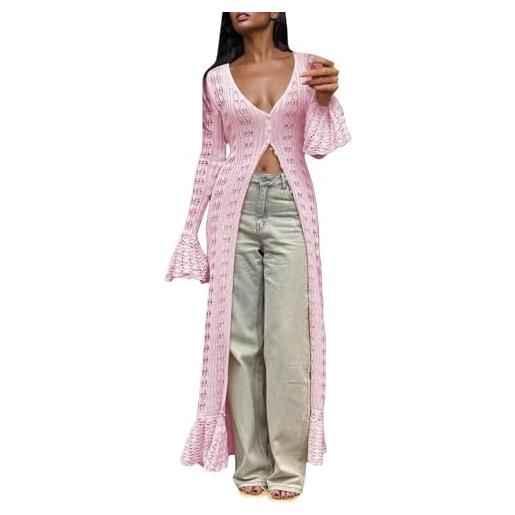 Cocila abito lungo elegante da donna in maglia all'uncinetto con bottoni traforato copricostume vacanza particolari (pink l) parka invernale donna giubbotti pelle giubbotto 100 grammi