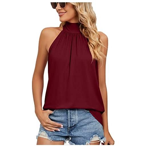 Ausla canotta da donna con scollo all'americana top estivo con cinturino in maglia senza maniche in tinta unita (s)