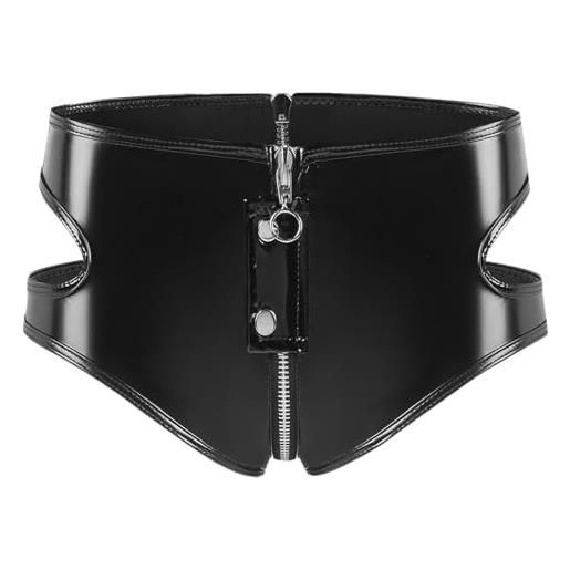 Maeau pantaloncini da donna in pelle con glitter attillati, in lattice, con chiusura lampo, per clubwear, look bagnato, minishorts eu xs-xl (asie m-3xl), nero , xl