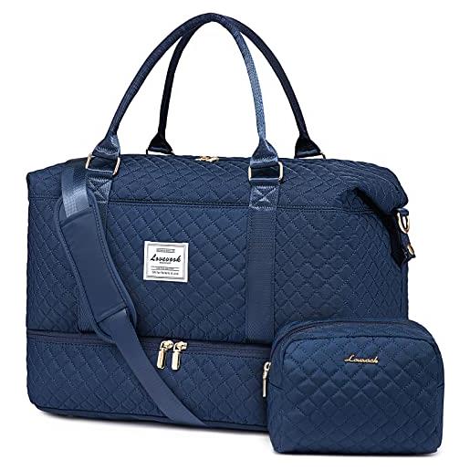 2 Borsoni Da Viaggio Pieghevoli Per Aereo - 48x32x16 Cm, Impermeabili, Leggeri, Per Weekend E Palestra (Blu E Rosa)