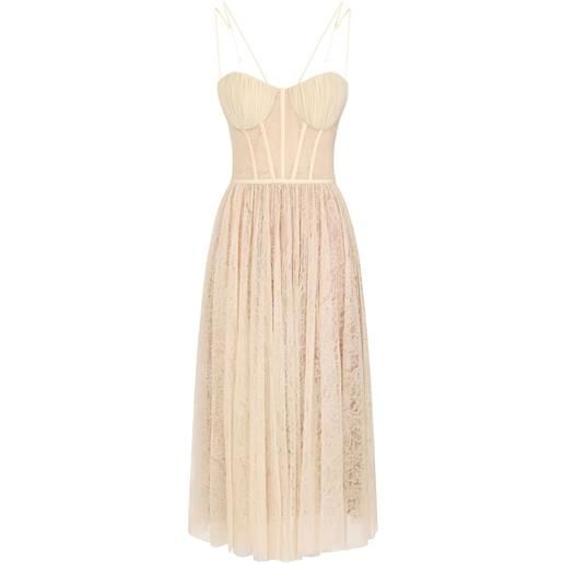 Elisabetta Franchi abito midi in pizzo a fiori - toni neutri