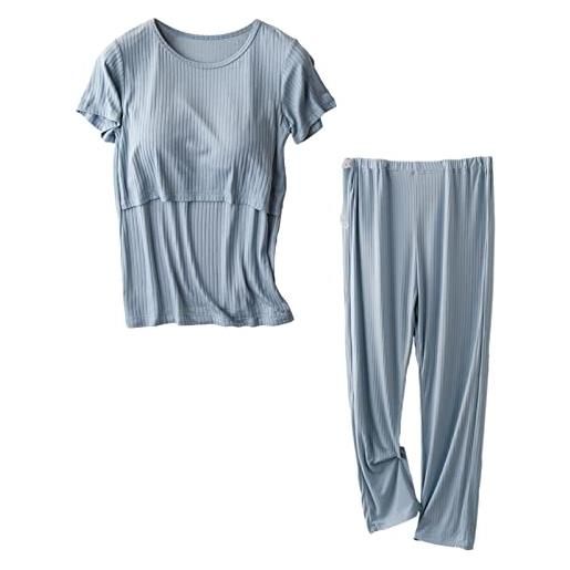 aromm set pigiama donna premaman maniche corte camicie infermieristiche top e pantaloni lunghi casual set blu, xxl