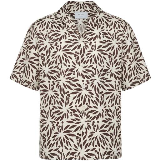 Prada camicia a fiori con maniche corte - toni neutri