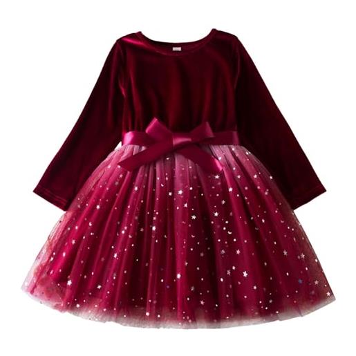 Miipat Bambina Vestito di Velluto con Maniche Lunghe Autunno Inverno Ragazze Abiti Feste di Compleanno e Matrimoni Abitini Rosso 90 2-3 Anni