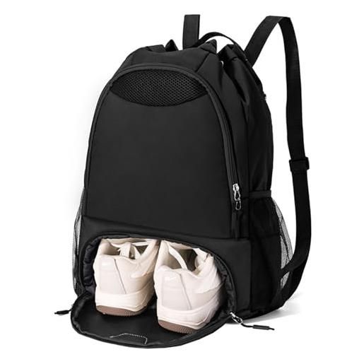 seyfocnia borsa da basket con coulisse con scomparto per scarpe, borse per attrezzature sportive per basket, calcio e pallavolo, unisex, colore nero
