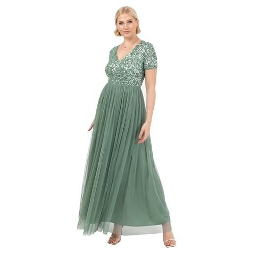 Maya Deluxe womens ladies dress for wedding guest plus size empire high waist sequins short sleeve evening bridesmaid, vestito per damigella d'onore donna, french navy, 