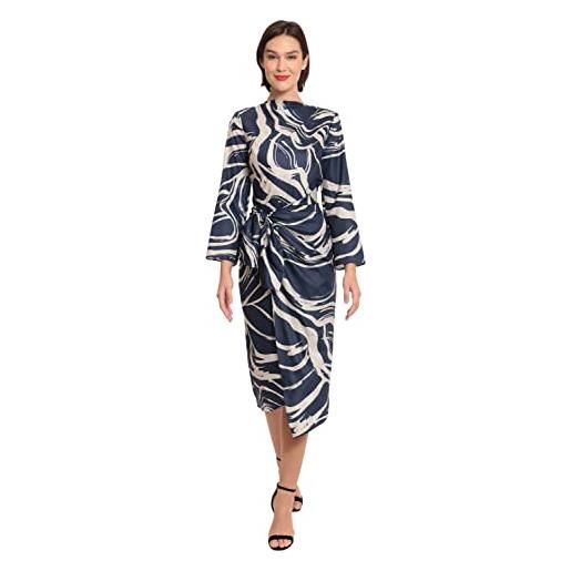 Donna Morgan long sleeve midi wrap dress vestito, blu marine/beige, 44