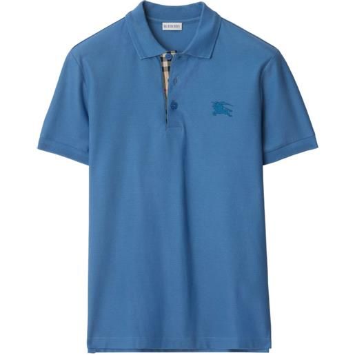 Burberry polo in cotone con ricamo logo - blu