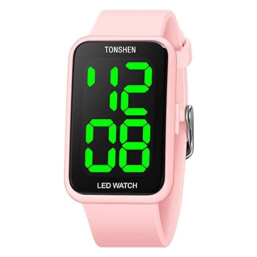 TONSHEN Stile Semplice Outdoor Sportivo Digitale Orologio 50M Impermeabile LED Elettronico Allarme Cronometro Plastica Cassa e Gomma Cinturino Orologi da Polso (Blu